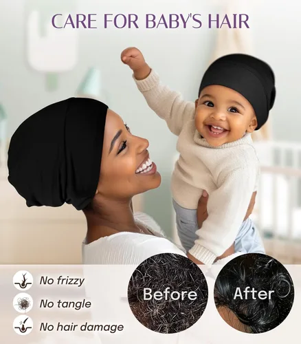 Vista 3 de OLESILK Gorro de Seda para Bebé de 0-6 Meses - Gorro de Cabello para Niños Pequeños de Seda de Morera 100%, Gorro de Noche Ajustable para Dormir