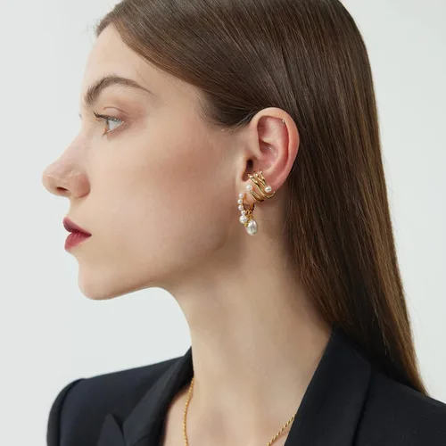 Vista 6 de C.Paravano Pendientes de oreja para mujer Aretes de oro Pendientes de plata de ley para mujer Puños de aretes para mujer sin perforar