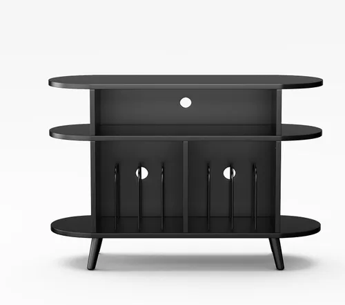 Vista 8 de LIVEHOM Soporte redondo grande para tocadiscos, armario de almacenamiento de discos de madera, soporte para discos de vinilo con área