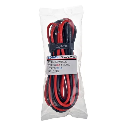Vista 3 de BOJACK Alambre de silicona de calibre 10 de 10 pies rojo y 10 pies negro flexible 10 AWG alambre de cobre trenzado (paquete de 1 par)