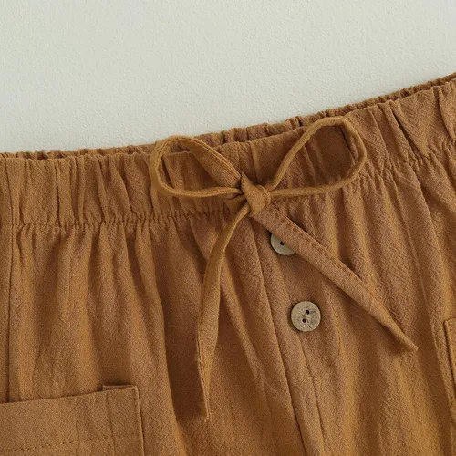 Vista 5 de Pantalones deportivos de algodón y lino para bebés, niños y niñas, elásticos, con botones básicos, estilo harén, ropa de otoño