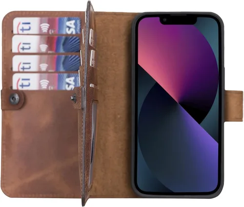 Vista 59 de HARDISTON Funda de piel auténtica de alta calidad hecha a mano para iPhone 7/8 / SE doble folio tarjetero - Funda magnética desmontable - Soporte