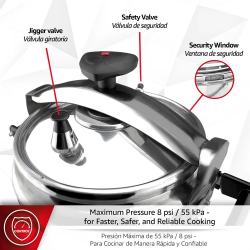 Vista 6 de MAGEFESA Chef - Olla a presión de aluminio de 16 cuartos de galón, tapa de acero inoxidable, base de termodifusión, 3 sistemas de seguridad, cocción