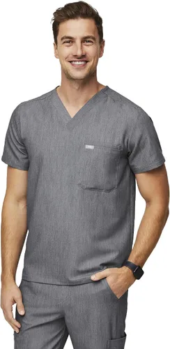 Vista 16 de FIGS Leon - Camiseta médica para hombre, 3 bolsillos, ajuste a medida, cuello en V moderno, elástico en 4 direcciones, absorbe la humedad BLK
