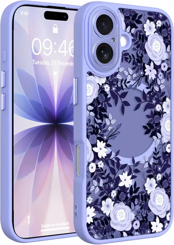 Vista 197 de Magnético para iPhone 13 con protector de pantalla [Compatible con MagSafe] Diseño de patrón floral de flores bonitas, funda delgada a prueba