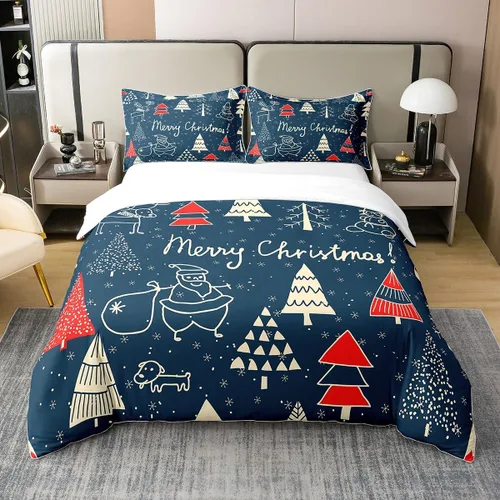 Vista 17 de Erosebridal Funda de edredón de Navidad 100% algodón, ropa de cama de ciervos de Navidad de dibujos animados para niños y niñas, campanas de copo