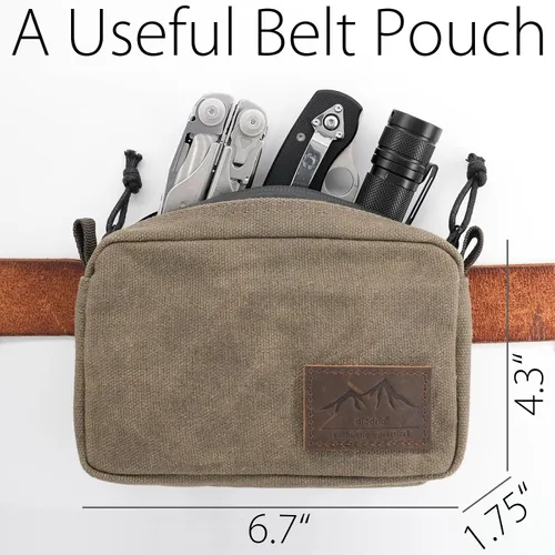 Vista 2 de Bolso Diodrio para Cinturón para Hombres y Mujeres con Cremalleras YKK, Bolso de Cintura para Senderismo, Resistente al Agua, Lona Cera, Oliva