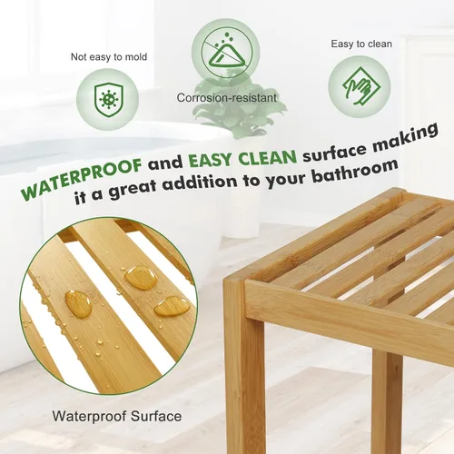 Vista 3 de Kinpaw Estante de bambú para baño, estantería alta ajustable de 3 niveles, soporte multifuncional para sala de estar, soporte de flores