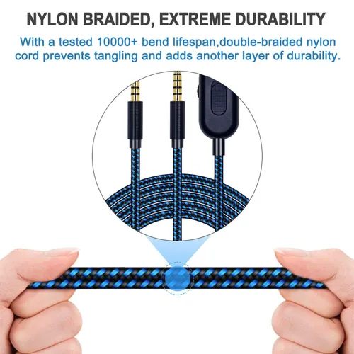 Vista 3 de Cable de audio de repuesto para auriculares Astro A10 A30 A40 A50 con control de volumen y función de silencio en línea, cable trenzado de nailon