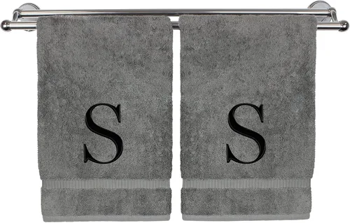 Vista 145 de Toalla de mano monogramada, regalo personalizado, juego de 2 - Toalla bordada con letra de bloque dorada - Extra absorbente 100% algodón turco