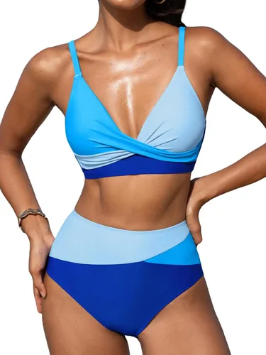 Vista 7 de CUPSHE Conjunto de bikini de dos piezas con cuello en V y cintura alta para Negro/Verde