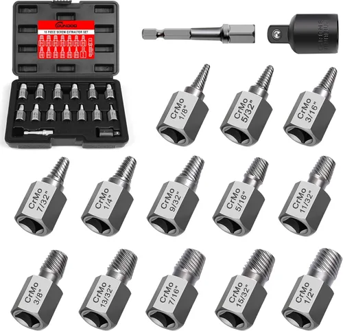 Vista 10 de Kit de 7 piezas extractor de pernos, juego extractor de pernos dañados, juego Easy Out largo y profundo, herramienta de dado para tuercas de rueda