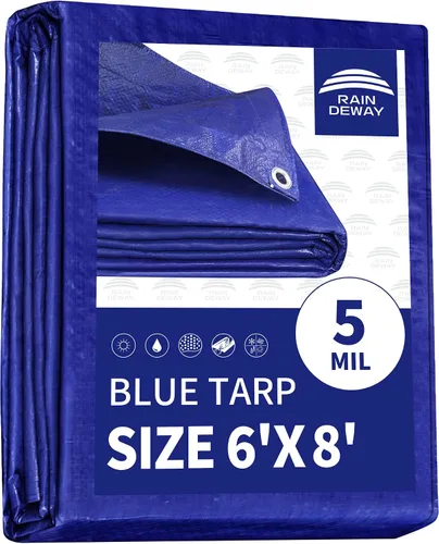 Vista 92 de RAINDEWAY Tarps - Lona impermeable de color azul de 4 x 16 pies de grosor, resistente a desgarros, multiusos, para techo, campamento, automóvil
