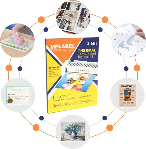 Vista 4 de MFLABEL Bolsas de laminación térmica, 8.9 x 11.4 pulgadas, láminas laminadoras de papel de plástico transparente para fotos, archivos, dibujos