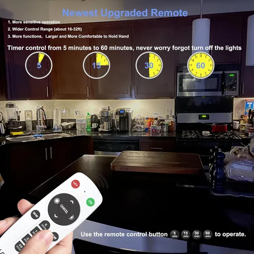 Vista 4 de LDOPTO - Luces para debajo del gabinete inalámbricas, paquete de 4 unidades, luces recargables accionadas a pila con control remoto, luces LED