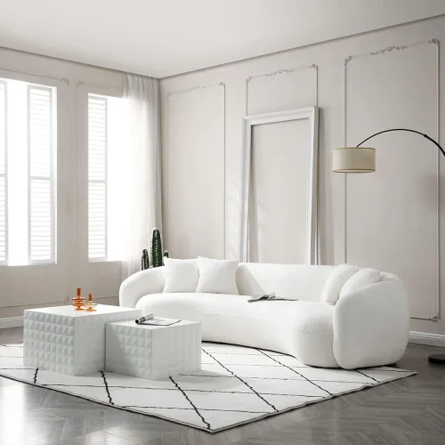 Vista 7 de Sofá curvado de 102 pulgadas, sofá modular Boucle moderno de 5 plazas, cómodo sofá tapizado en la nube de 5 asientos con almohadas para sala de Beige