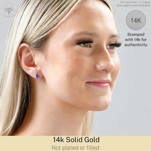 Vista 2 de 14k Gold Solitaire Emerald Cut Stud Earrings for Women 7x5mm Birthstone Earrings Gemstone Earrings for Women Gemstone Stud Earrings for Women by