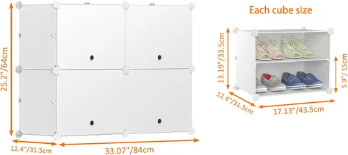 Vista 3 de HOMIDEC Zapatero de 4 niveles para almacenamiento de 16 pares de zapatos, estantes de plástico para zapatos, organizador para armario, pasillo