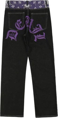 Vista 5 de American Vintage - Pantalones de mezclilla para hombre, estilo gótico, con estampado de letras en contraste, holgados, de pierna ancha, casuales