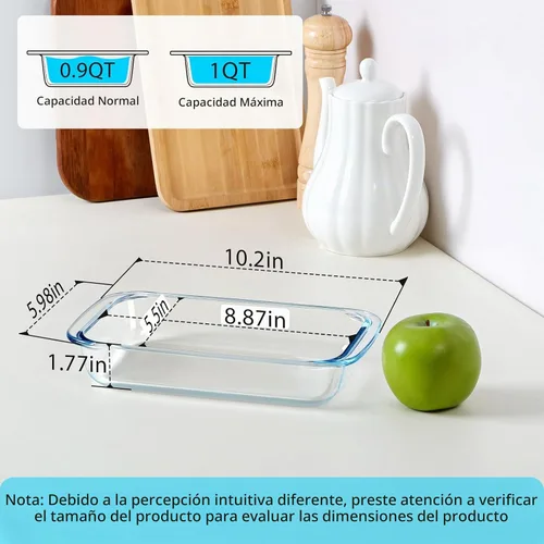 Vista 2 de NUTRIUPS Plato rectangular para hornear de vidrio pequeño 1QT, bandeja