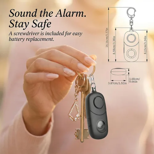 Vista 5 de Alarma personal para mujeres, llavero de alarma: Qoosea 135dB llavero de emergencia sirena con luz estroboscópica sirena fuerte para mujeres, niños
