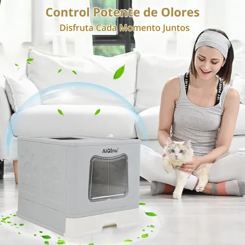 Vista 3 de AiQinu Caja de arena plegable extragrande para gatos de 80 litros con tapa
