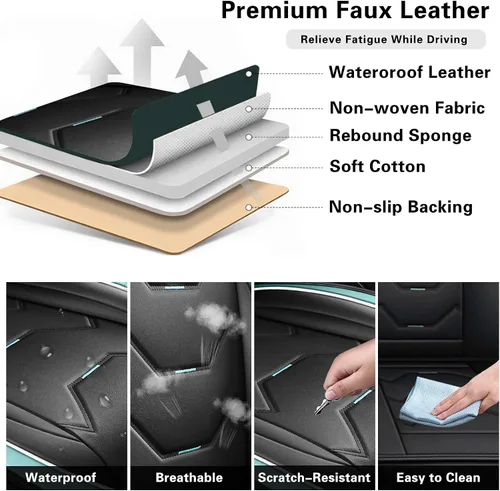 Vista 5 de otoez - Fundas universales de piel para asientos de coche, juego completo de 5 asientos, protector de asiento automotriz de repuesto compatible