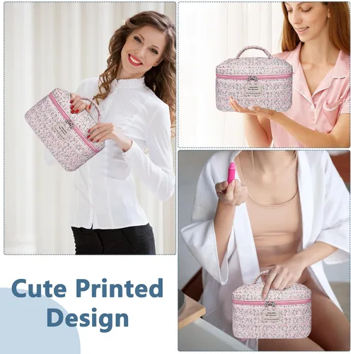 Vista 5 de Gosect Bolsa de maquillaje grande, bonita bolsa de cosméticos para mujeres y niñas, bolsa de aseo estética de coqueta floral, bolsa organizadora