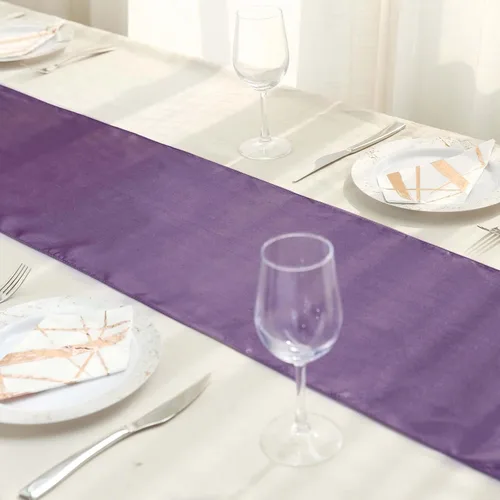 Vista 9 de Efavormart - Paquete de 10 caminos de mesa de satén de alta calidad para bodas, fiestas de cumpleaños, ajuste rectangular y mesa redonda, 12 x 108