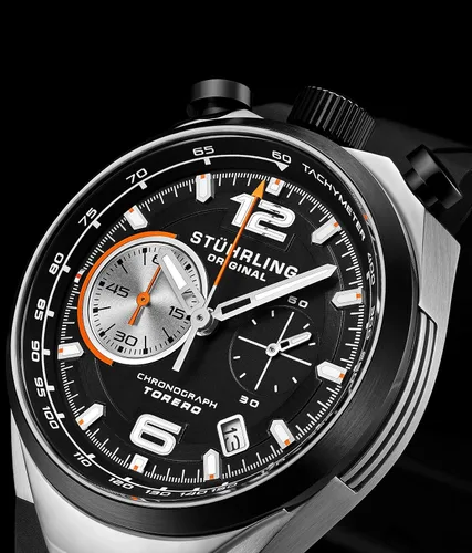 Vista 2 de Stuhrling Original - Reloj de pulsera con cronógrafo para hombre, caja de acero inoxidable con correa de goma
