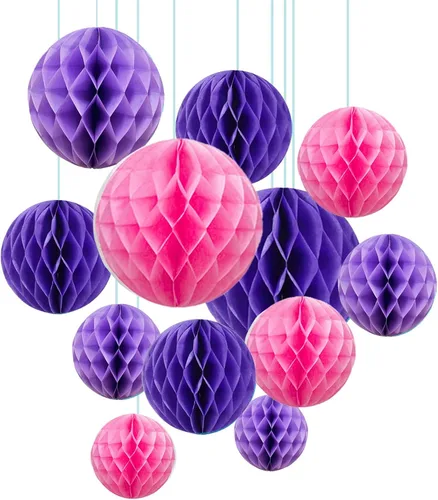 Vista 23 de ZOOYOO 12 piezas 15 cm 25 cm bolas de panal decorativas de papel de seda con pompones colgantes para cumpleaños, baby shower, boda, compromiso, Azul