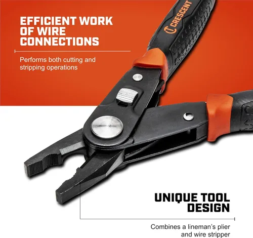 Vista 5 de Crescent 2 en 1 Combo Dual Material Linesman's Alicates y pelacables - CCP8V, Negro