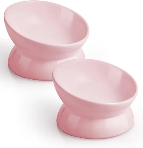 Vista 16 de LoeJan Tazón Elevado para Comida de Gatos, Tazón de Agua de Cerámica Elevado e Inclinado de 5 Oz, Platos Anti Vómito que Protegen la Columna