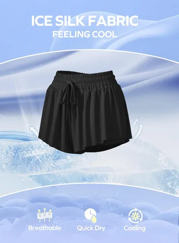 Vista 4 de Ewedoos Pantalones cortos holgados 2 en 1 para niñas, pantalones cortos atléticos de mariposa, talla 10-12, lindos pantalones cortos de moda