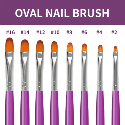 Vista 2 de Juego de 8 cepillos de poligel para gel constructor y extensión de uñas Púrpura