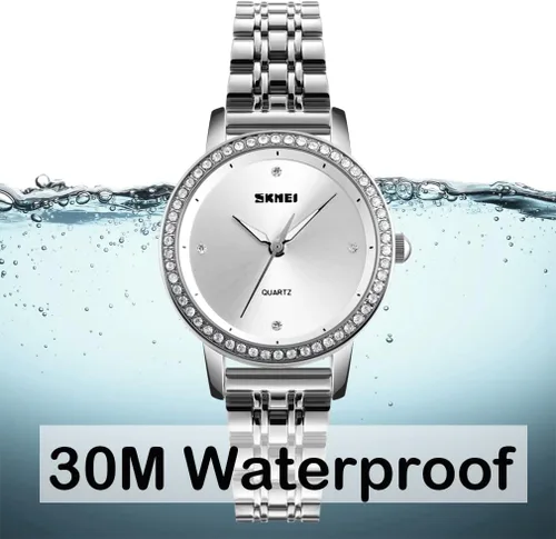 Vista 5 de SKMEI Watches for Women Ladies Simple Diamond Stainless Luxury Fashion Waterproof Dress Casual Analog Quartz Wife Girls Gifts Female Rose Gold Wrist