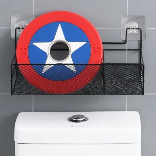 Vista 5 de Estantes de baño, organizador de baño de montaje en pared con 2 compartimentos, alambre de metal sin taladrar cesta organizadora para cuarto de Negro