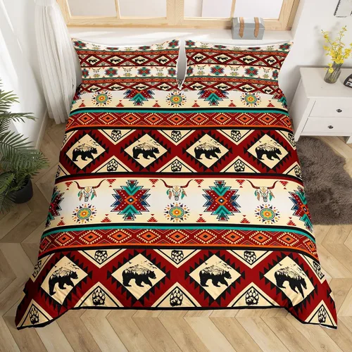 Vista 60 de Erosebridal Juego de funda de edredón estilo bohemio occidental tamaño individual, diseño de vaca atrapasueños del suroeste, juego de ropa de cama