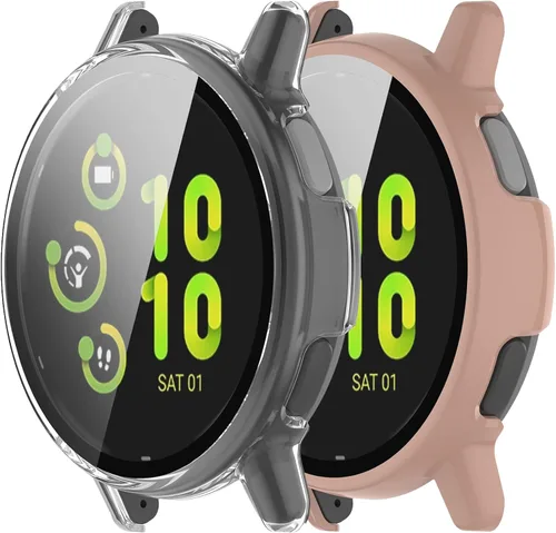 Vista 10 de Protector de pantalla diseñado para Garmin Vivoactive 5 con película de vidrio templado, carcasa de policarbonato duro, cubierta completa, Negro