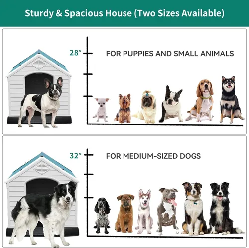 Vista 2 de Casa Grande de Plástico para Perros, Caseta para Perros Exterior Impermeable Doghouse Casas para Perros, Refugio para Cachorros Piso Elevado