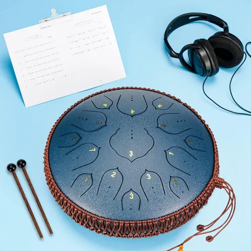 Vista 8 de Tambor de Lengua de Acero - ChunFeng 14 Pulgadas 15 Notas - Tambores de Acero para Adultos - Tambores Handpan con Libro de Música, Mazos de Tambor