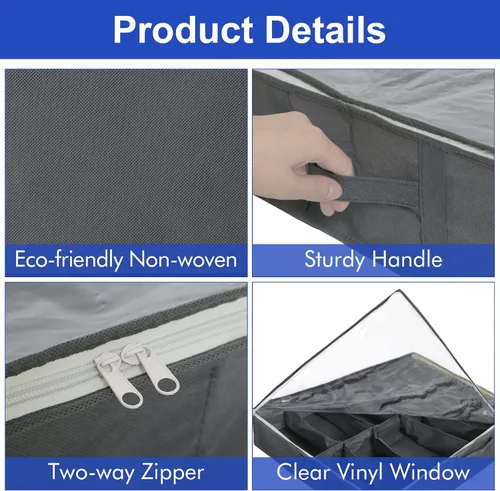 Vista 4 de Surblue Organizador de almacenamiento de zapatos debajo de la cama, solución de almacenamiento de zapatos debajo de la cama, 2 cremalleras de metal