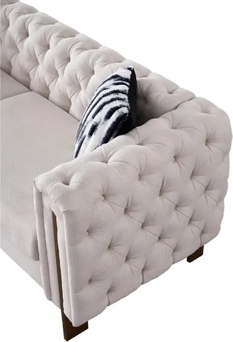 Vista 6 de Sofá/sofá moderno de terciopelo, sofá de sala de estar, sofá tapizado, sofá de dos plazas con patas doradas y 2 cojines para sala de estar Beige