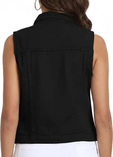 Vista 7 de Xeoxarel Chaleco de mezclilla para mujer, chaqueta vaquera sin mangas (XS-XXL)