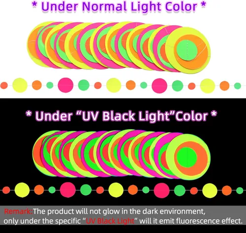 Vista 3 de Serpentinas de guirnalda de papel de neón redondas UV de 115 pies, decoraciones de luz negra para suministros de fiestas que brillan y decoraciones