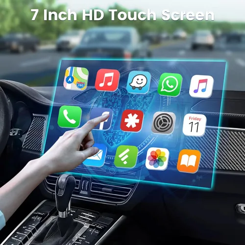 Vista 2 de Radio de coche de un solo DIN con Bluetooth, Carplay inalámbrico y Android Auto, pantalla abatible de 7 pulgadas, soporte estéreo retráctil