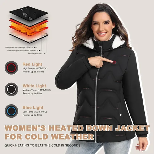 Vista 5 de Vofuoti Women's Heated Jacket, Lightweight Heated Coat with Battery Pack and Detachable Hood