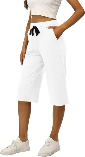 Vista 4 de UQRZAU Pantalones de mujer con bolsillos 2023 con cordón suelto casual pantalones de yoga pierna ancha, S-5XL