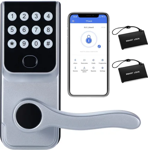 Vista 8 de Cerradura de puerta inteligente con huella dactilar sin llave: cerradura electrónica digital LORVIBO con código de contraseña, perilla de puerta