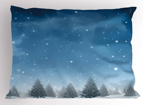 Vista 35 de Ambesonne Juego de 2 fundas de almohada navideñas, diseño de estrellas de Navidad y copos de nieve, letras retro, ropa de cama de microfibra